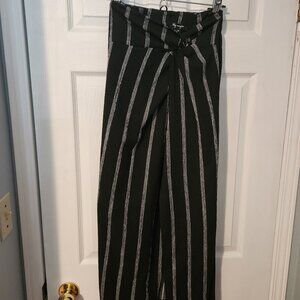 Women's black striped crepe skirt with slit, long, size 1X